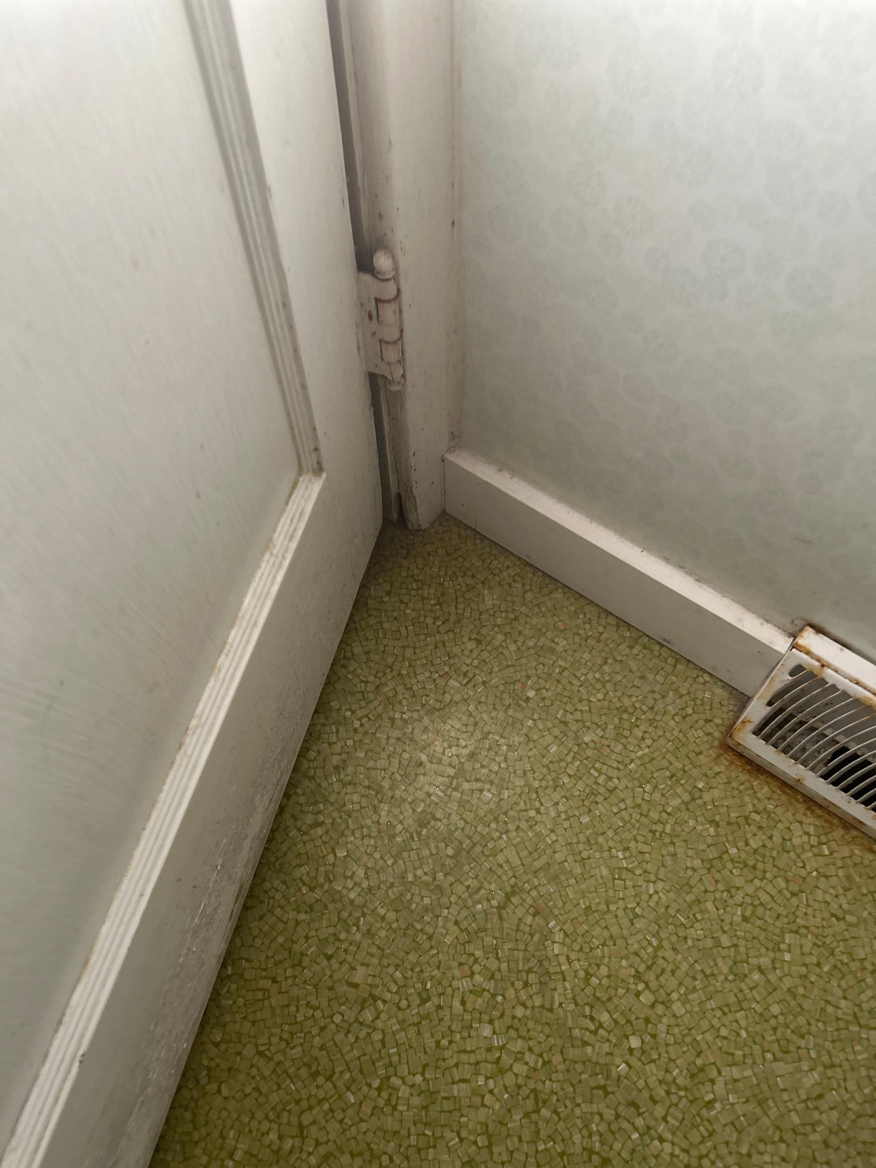 Dirt on floor upstairs bathroom