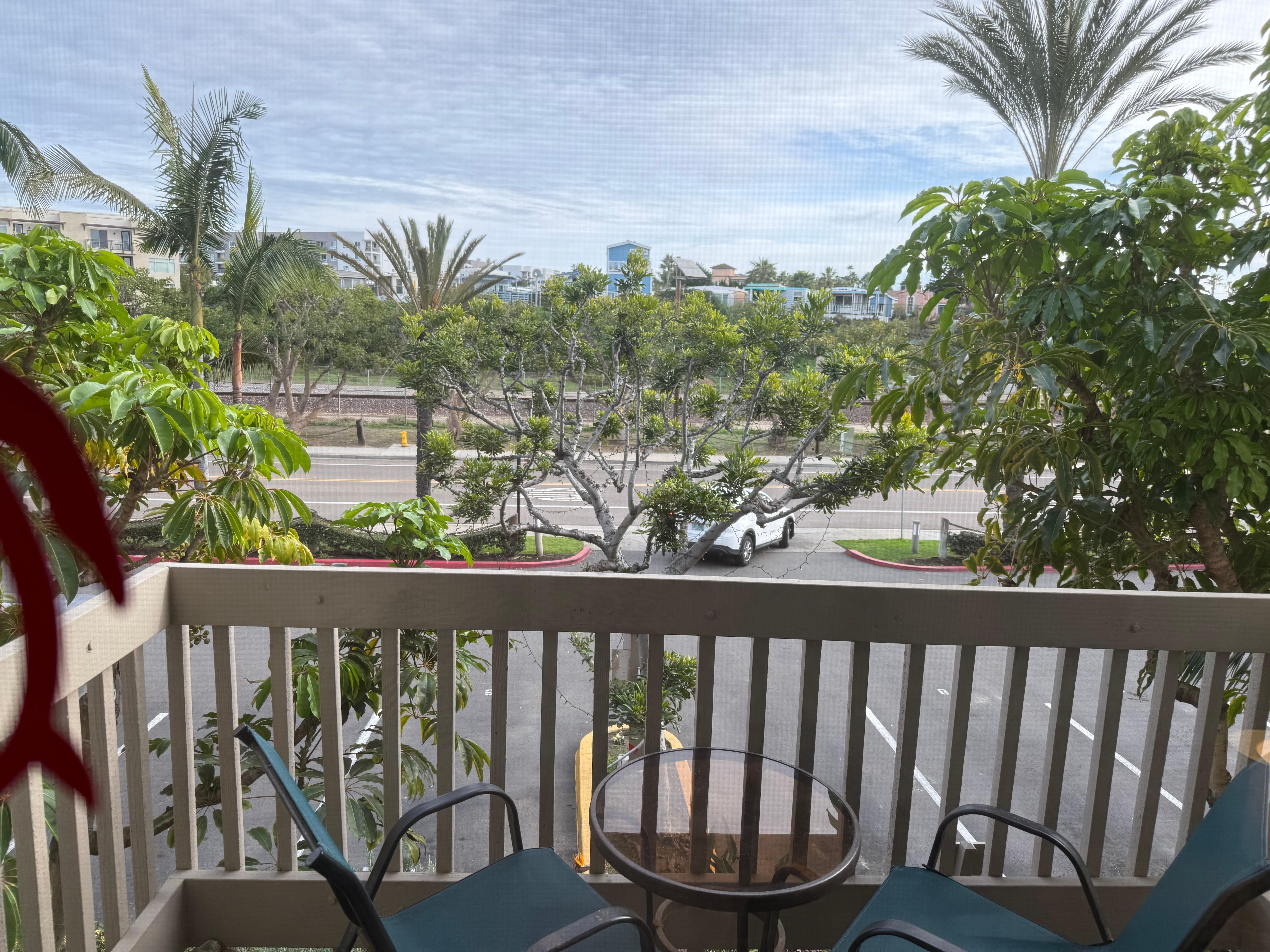 Location faces road and parking lot w constant train activity noise outside 