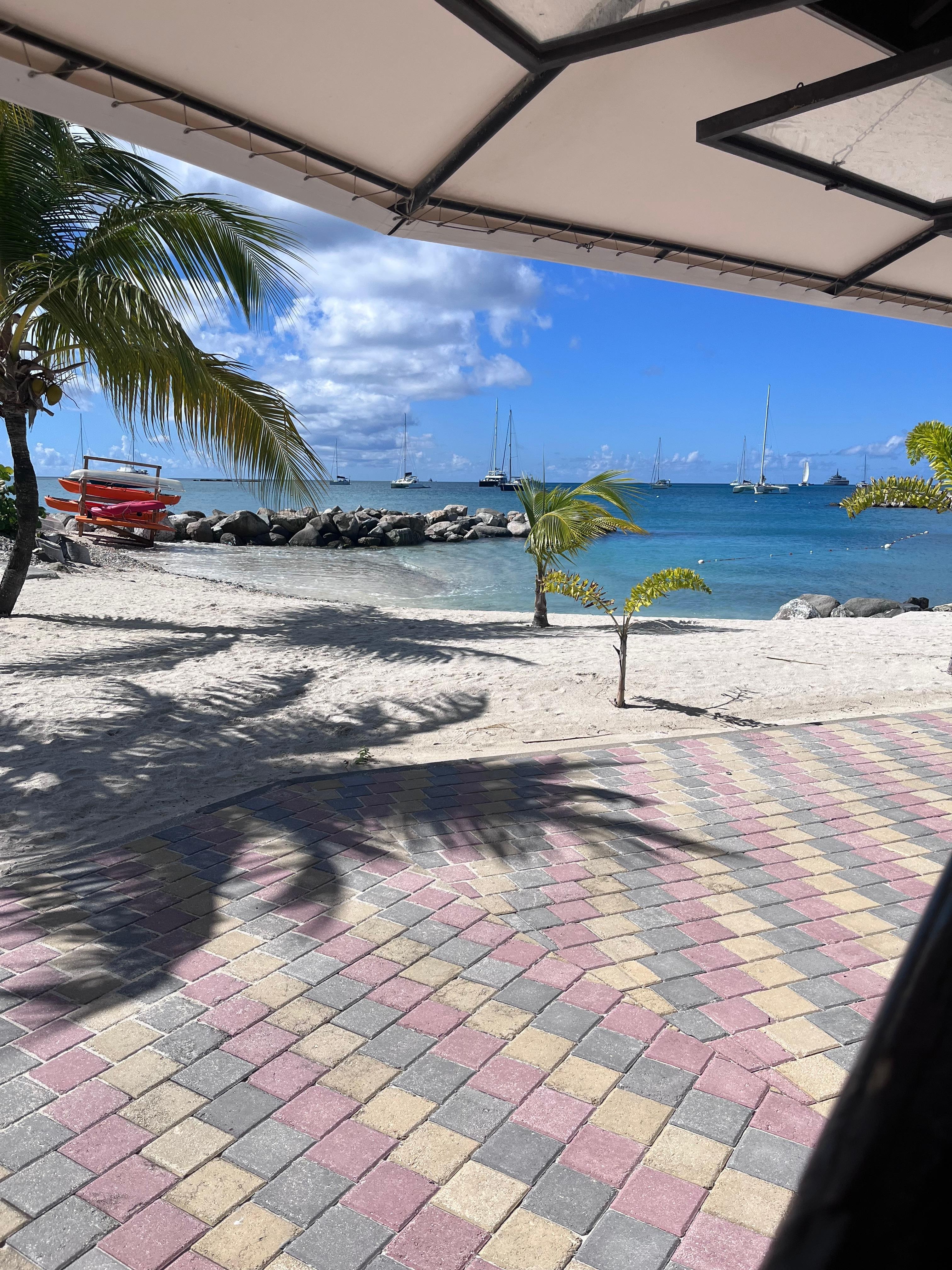 View from the swim up bar restaurant onto the beach. 