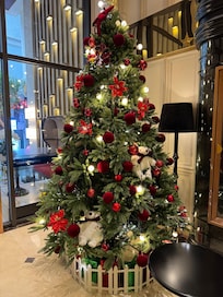 Christmas tree in hotel lobby