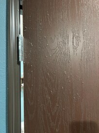 Thick dust in the back of the bathroom door