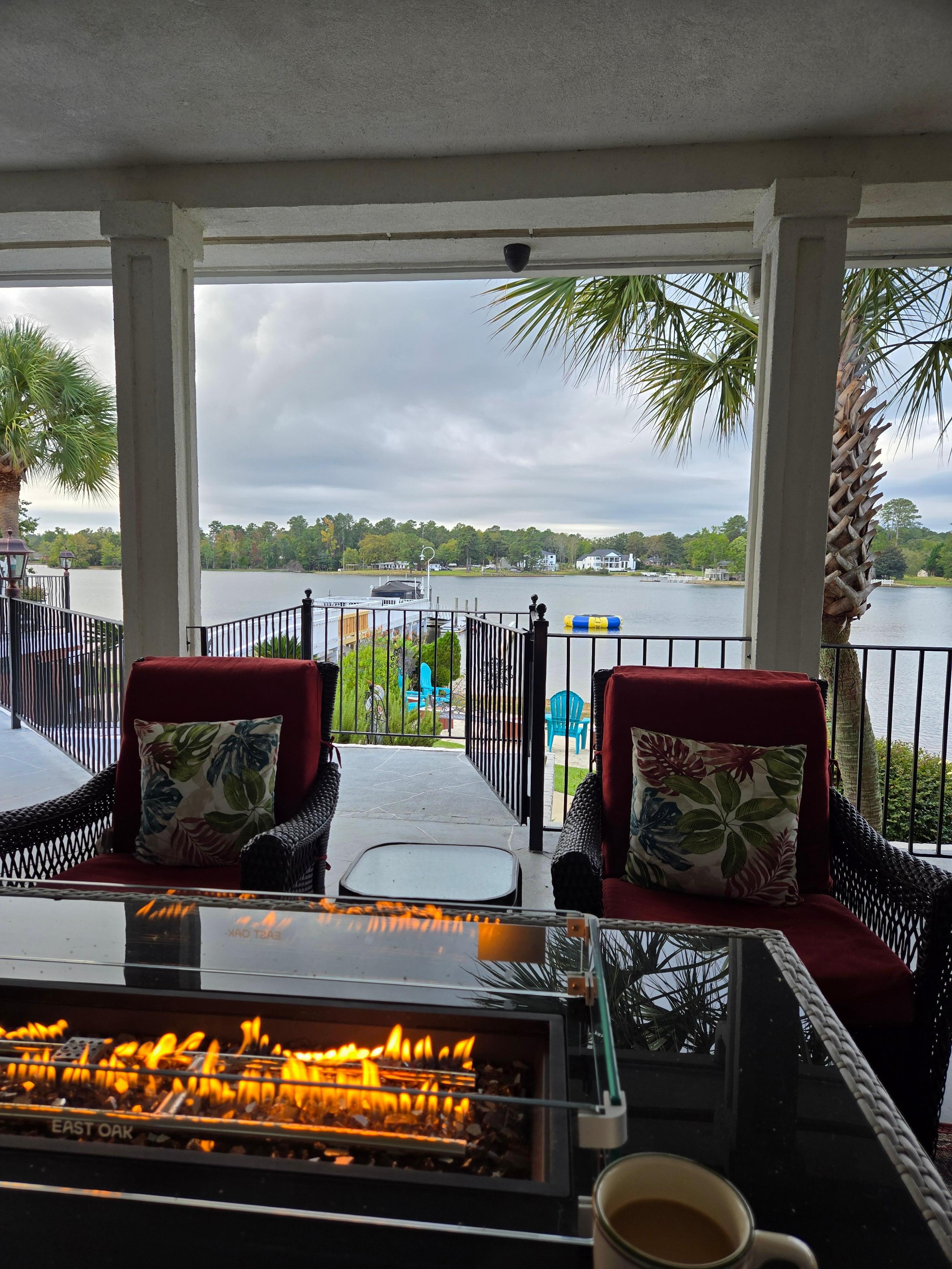 fire table on the porch