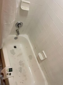 This is the 2nd room AFTER I told them the 1st room was dirty and not cleaned. Notice the broken soap tray.