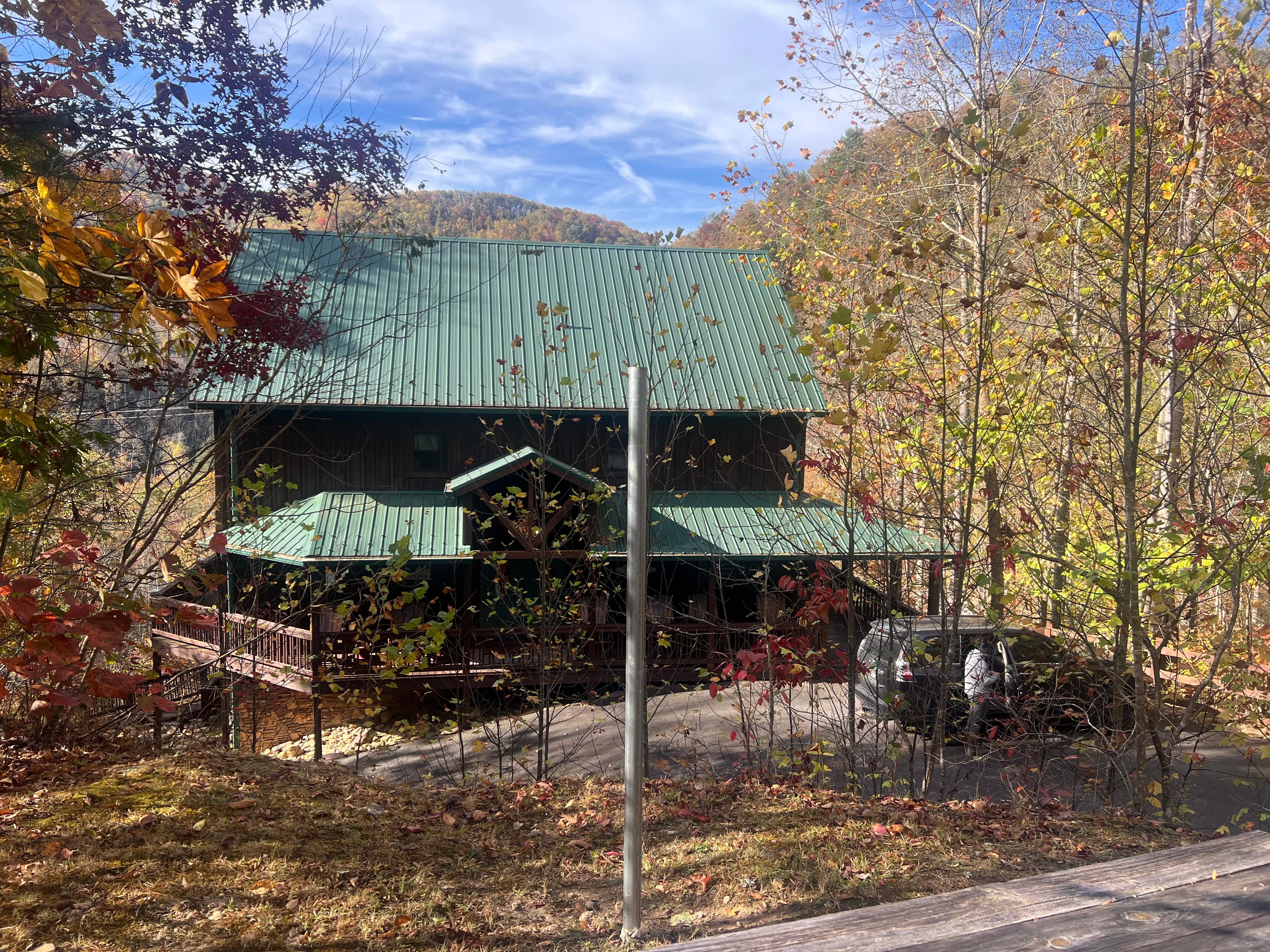 Cabin view from fire pit area.