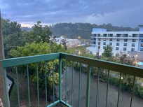 Looking off the balcony.