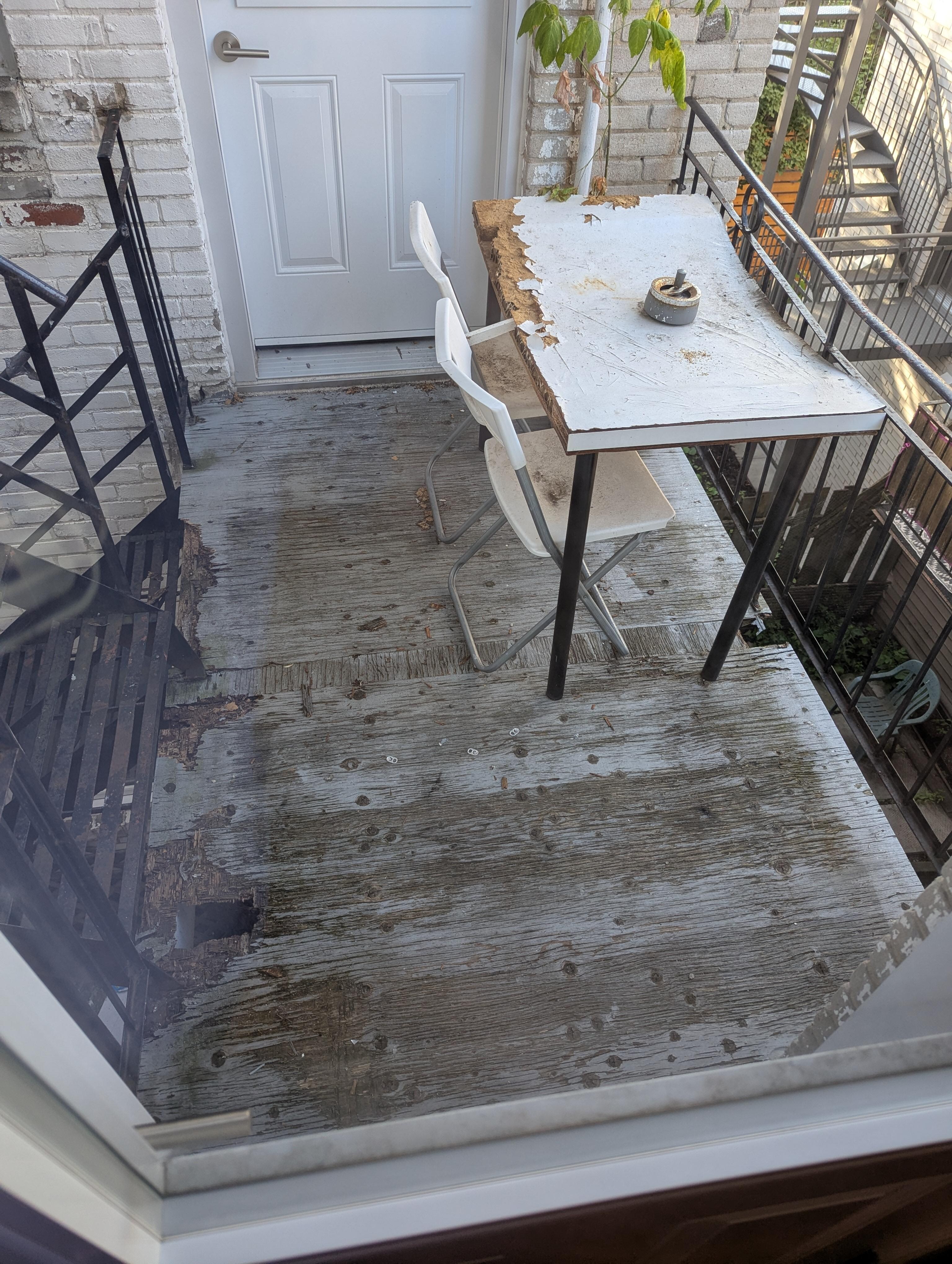 "balcony" with rotted wood floors