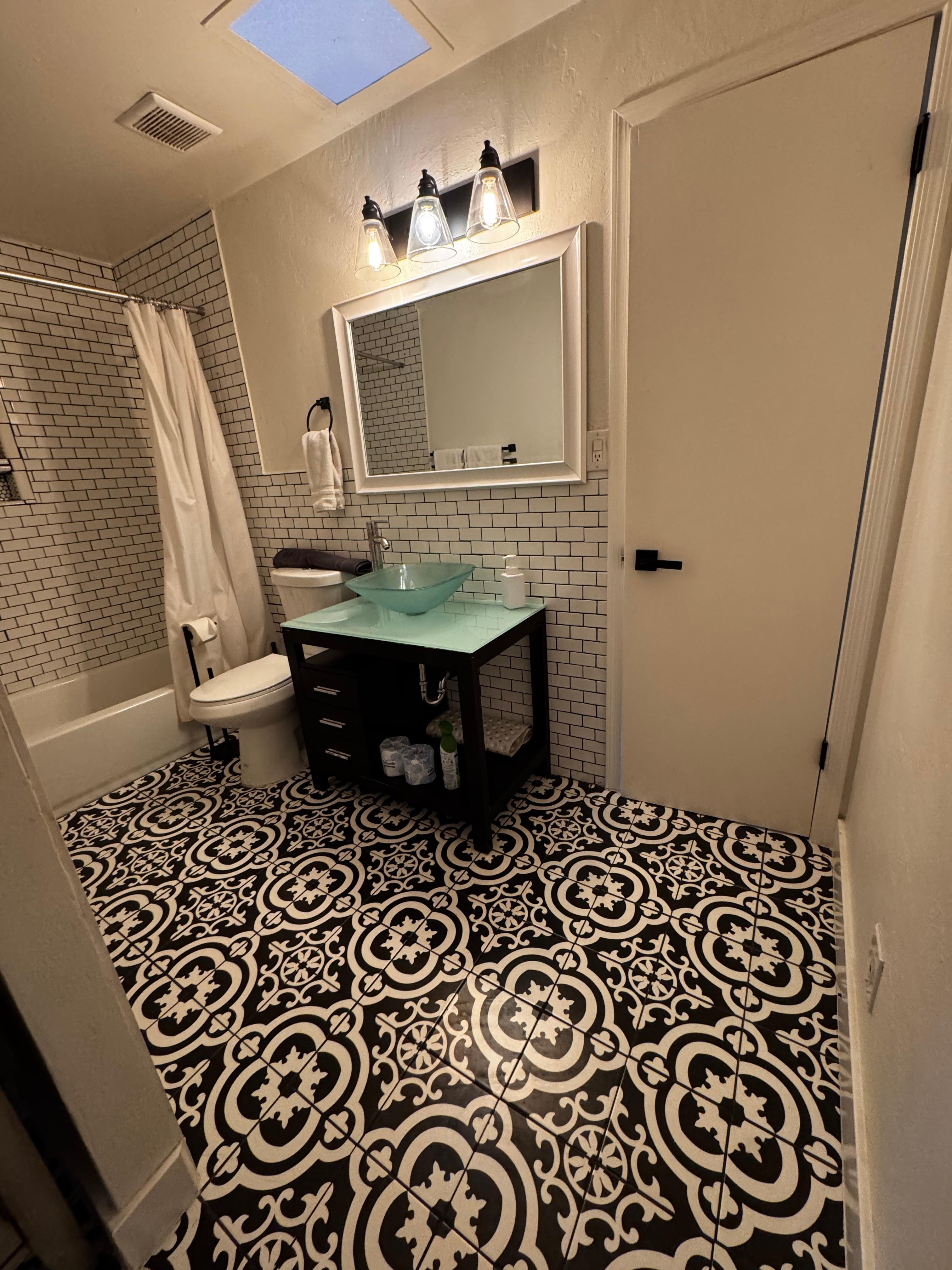 Upstairs has three bed rooms and this shared bath