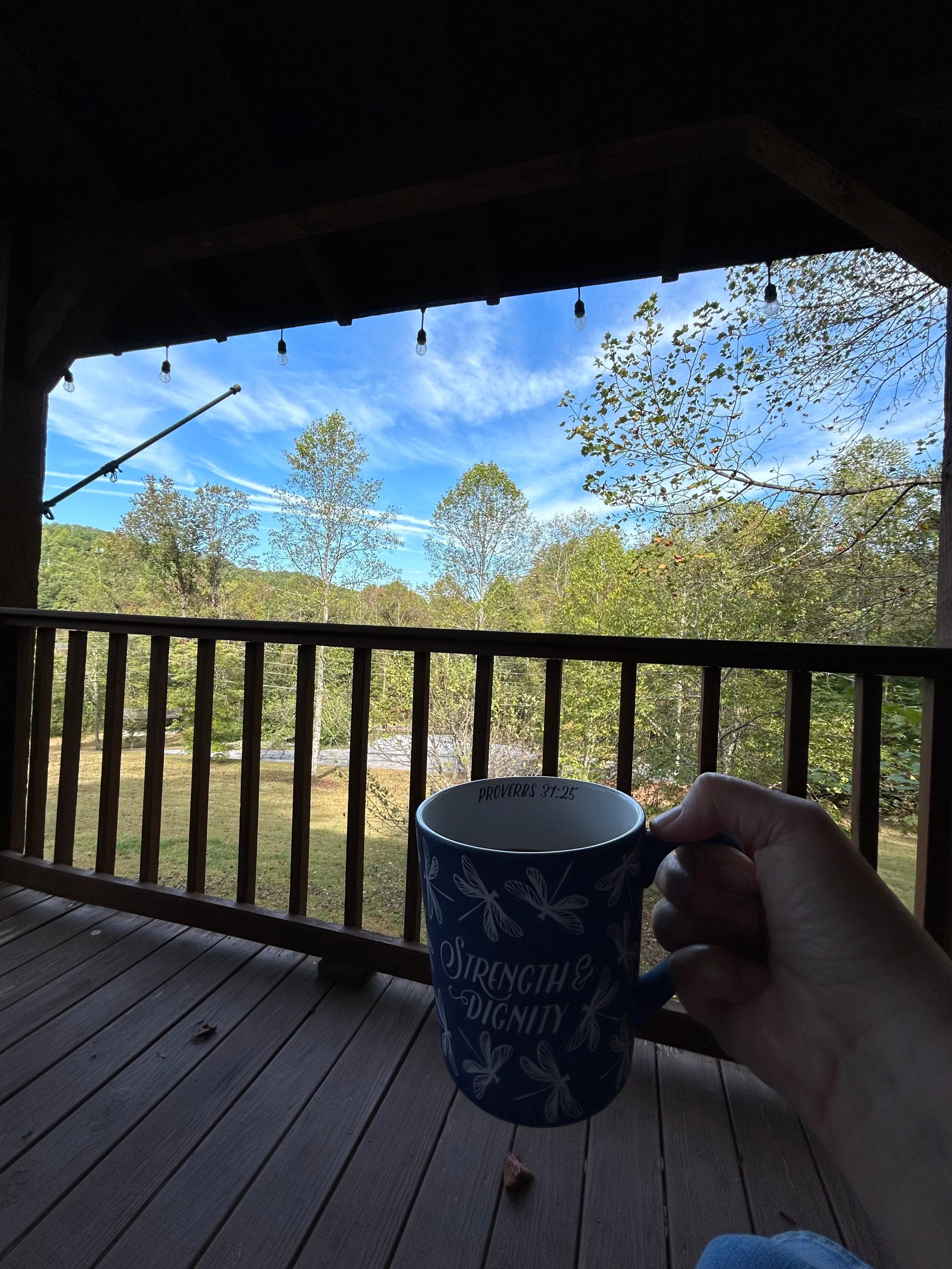 Back porch enjoying a cup of coffee!