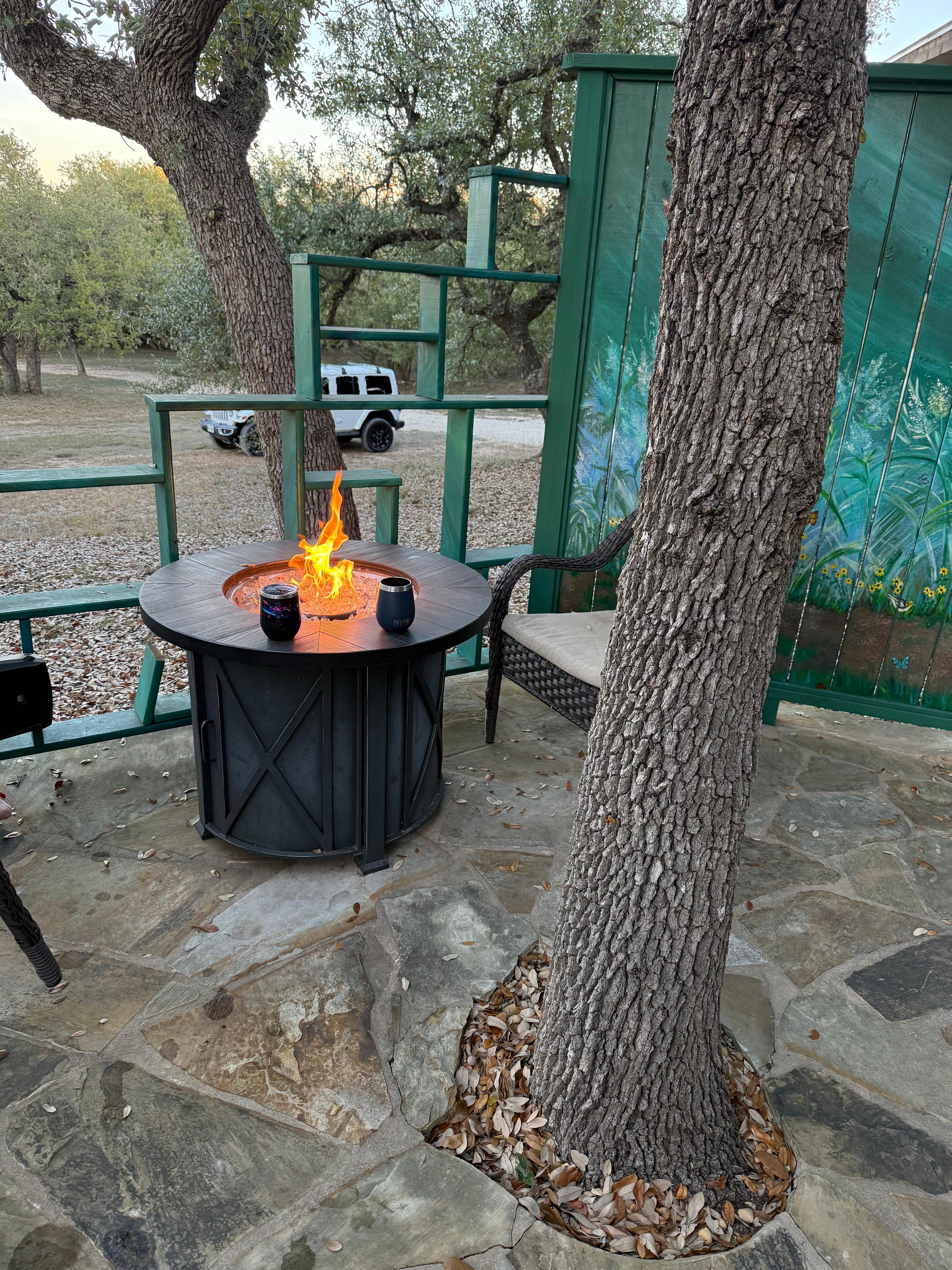 Gas fire pit on private patio