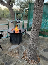 Gas fire pit on private patio