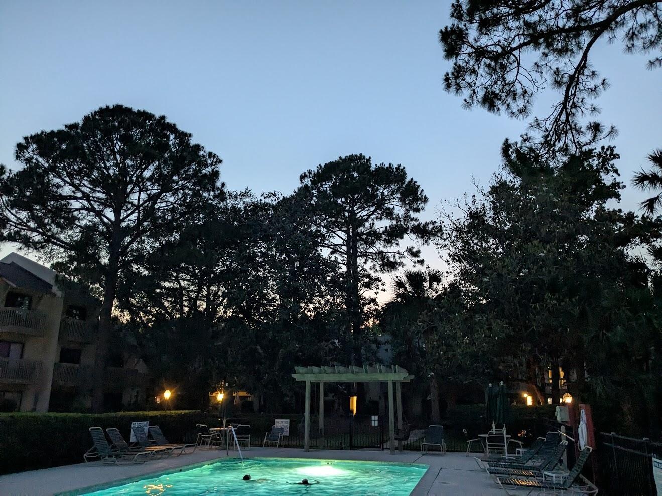 Pool-side view at night - steps from the townhome.