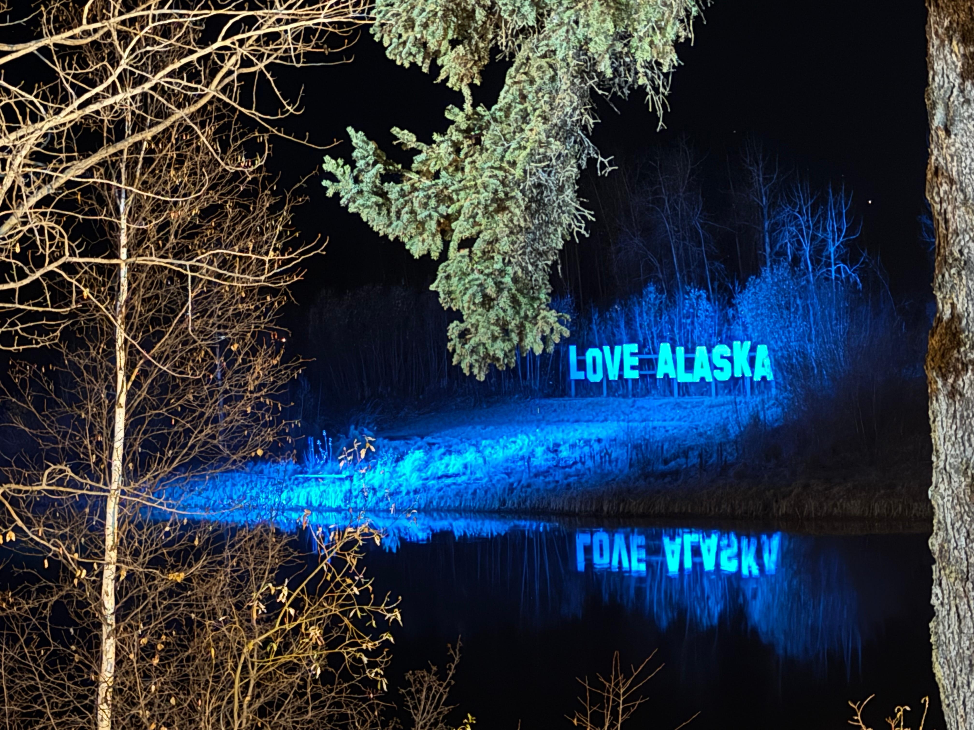 Sign across the river
