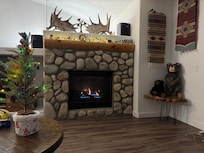 Lovely fireplace. We brought a little Christmas tree and lights.