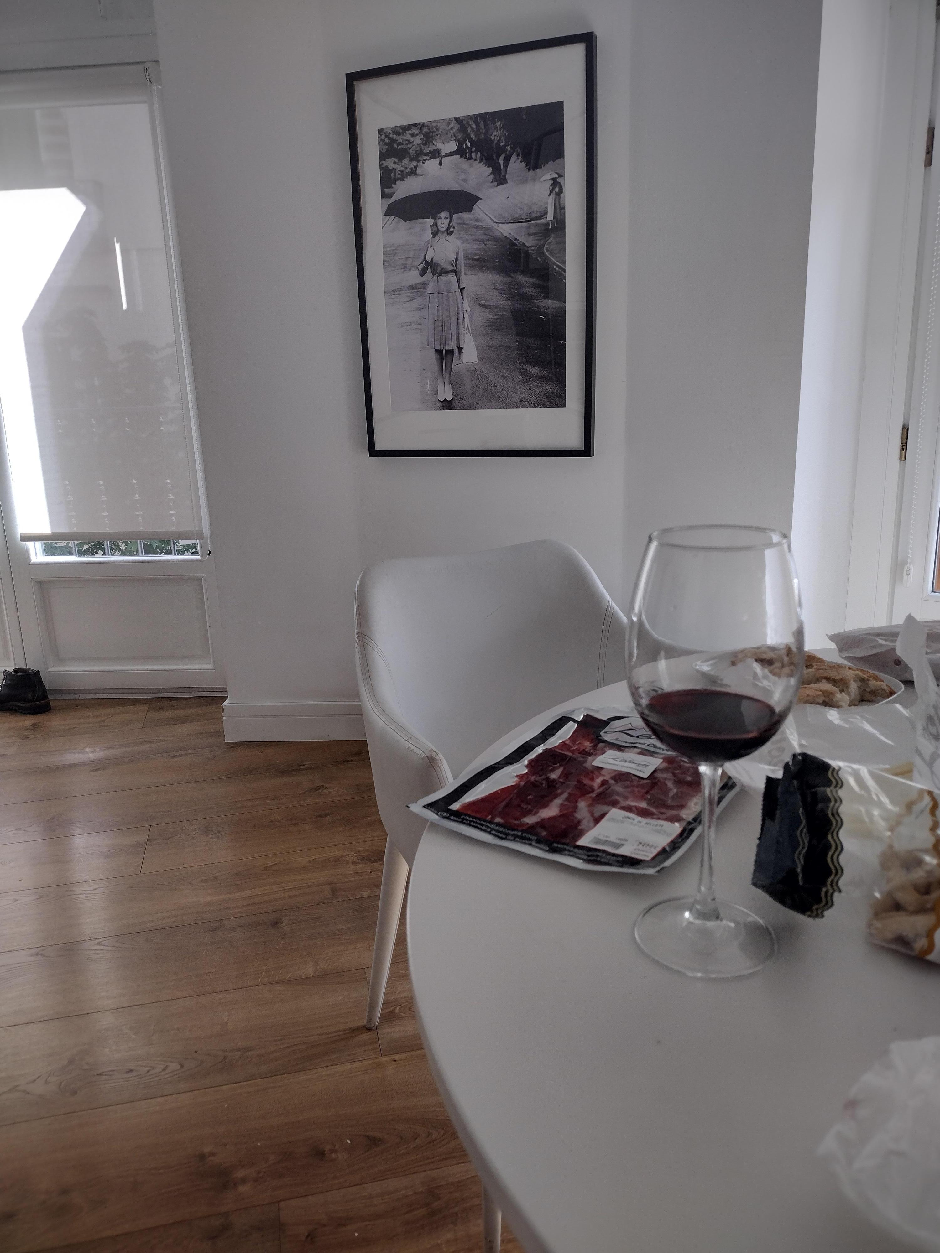 Enjoying wine and Iberian ham