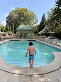 Photo of the pool area with my son