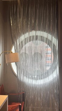 Broken curtains that looked like something out of Dexter