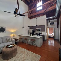 Living area and kitchen