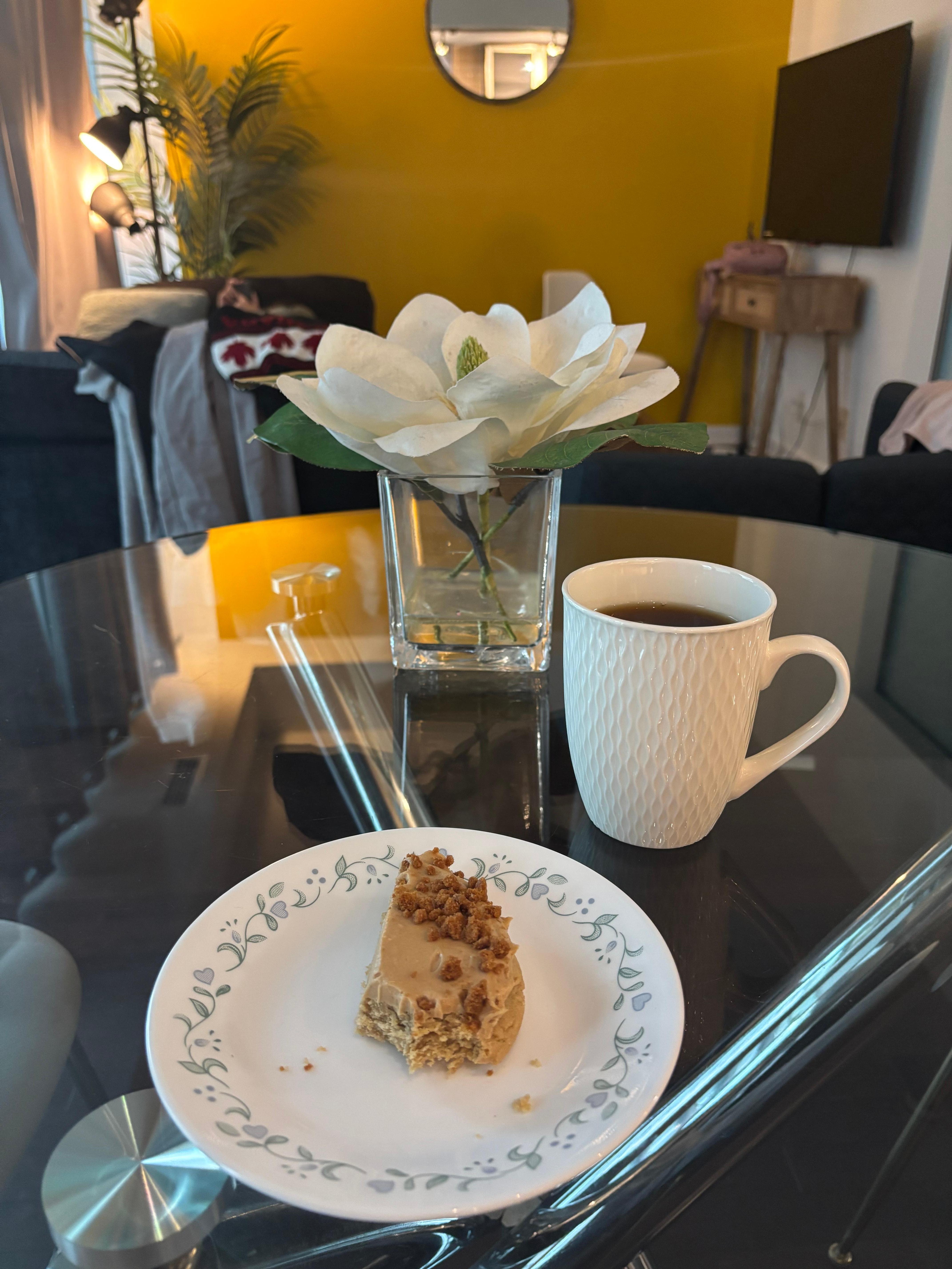 Enjoying a hot cup of tea after a long walk, in the comfort of the apartment.