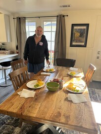 Breakfast is served. The dining table in the VRBO.