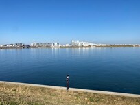 Hotel is right on the water with the airport just on the other side