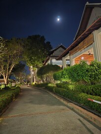 Moon rising on the alley to our rooms.