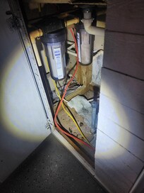 Under the sink where we heard and saw a rodent our first night.