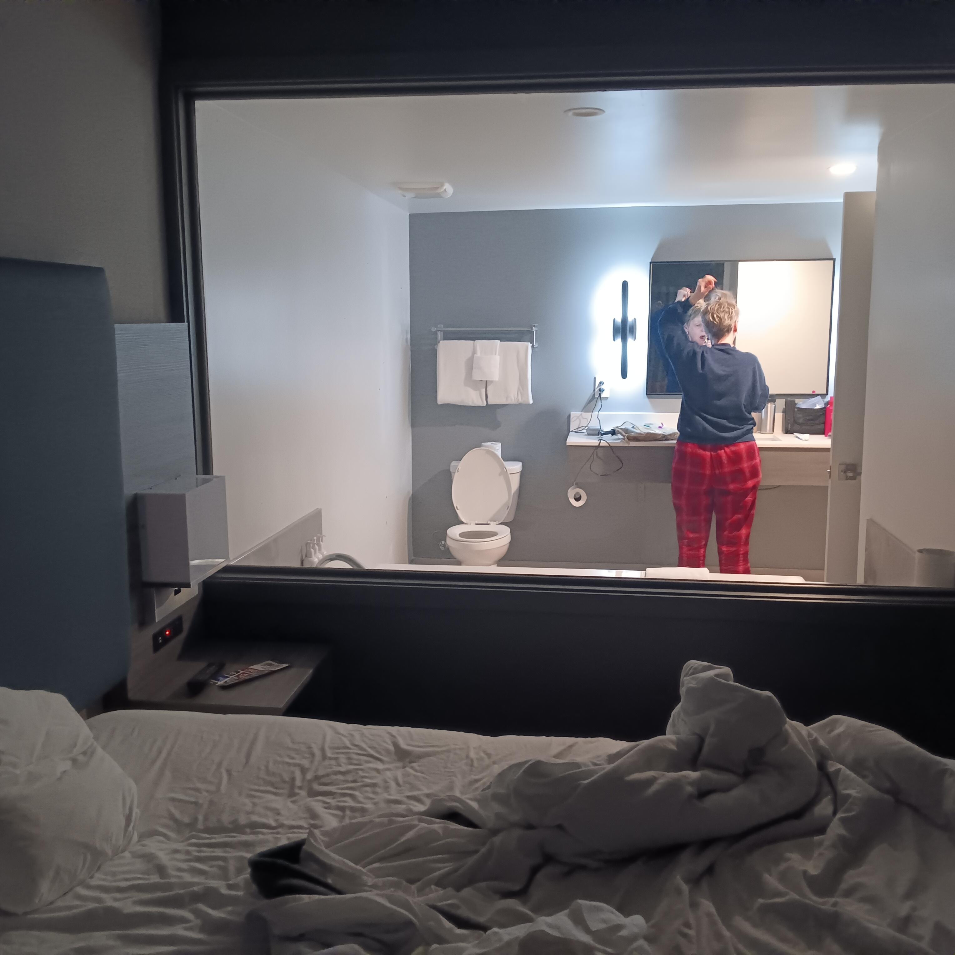 Yes, this is 4ft x 5ft picture window into the bathroom from the bedroom!  