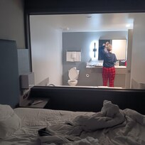 Yes, this is 4ft x 5ft picture window into the bathroom from the bedroom!