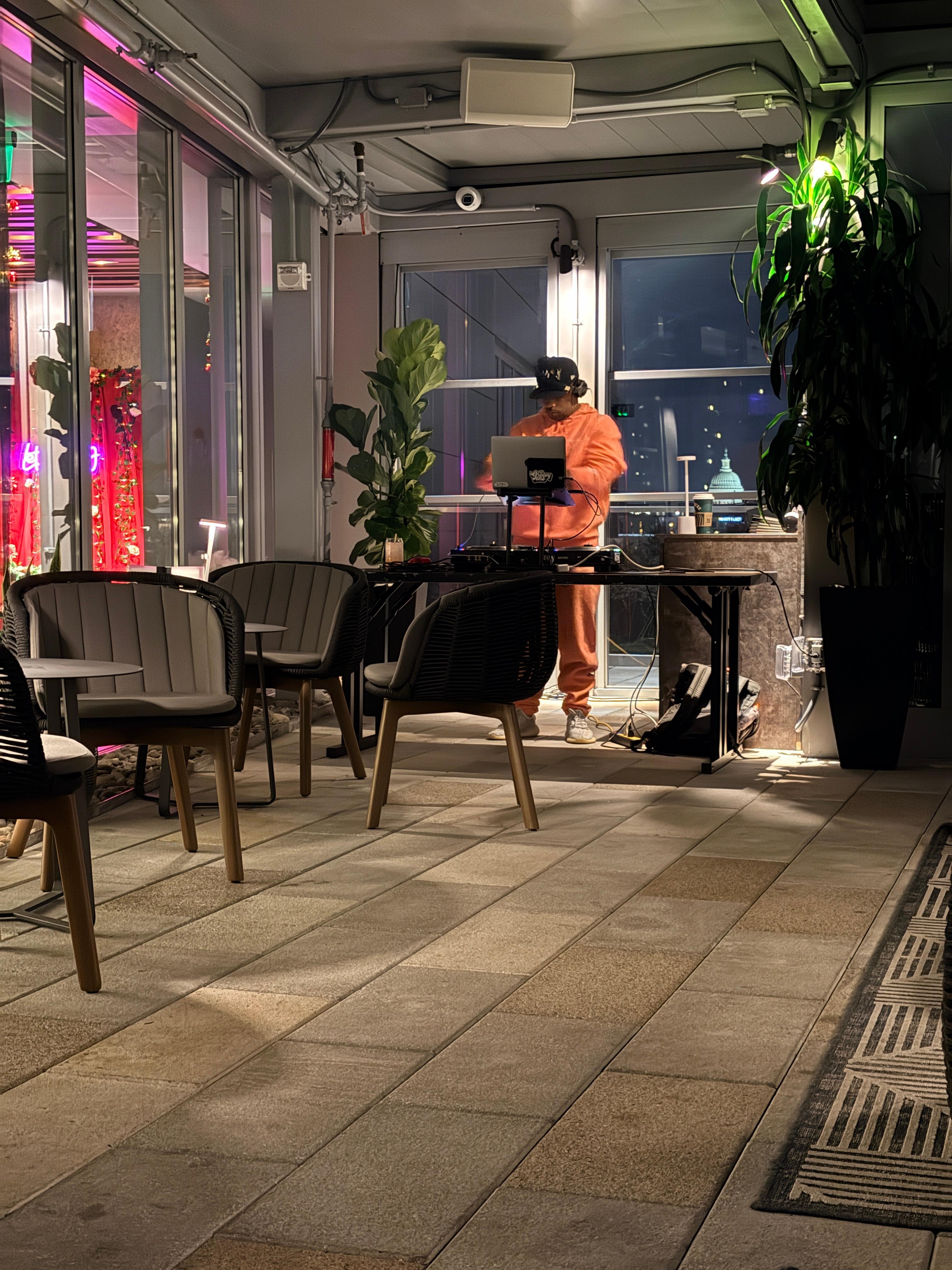 DJ at the Whiskey Charlie.  This is a very intimate setting with awesome views.  Will be back to enjoy the outside.