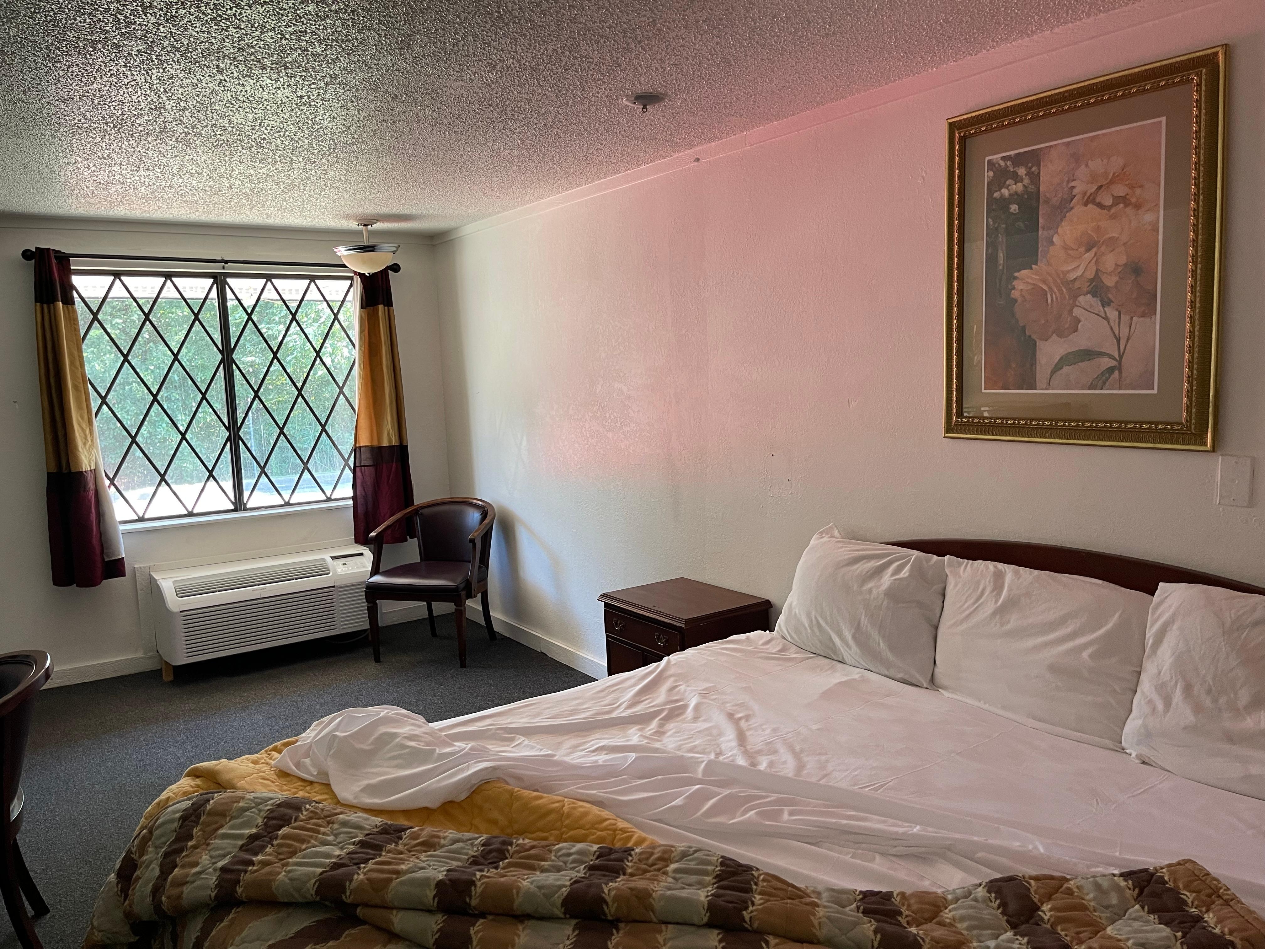 Zoom in cigarette burns on night stand no night lights 