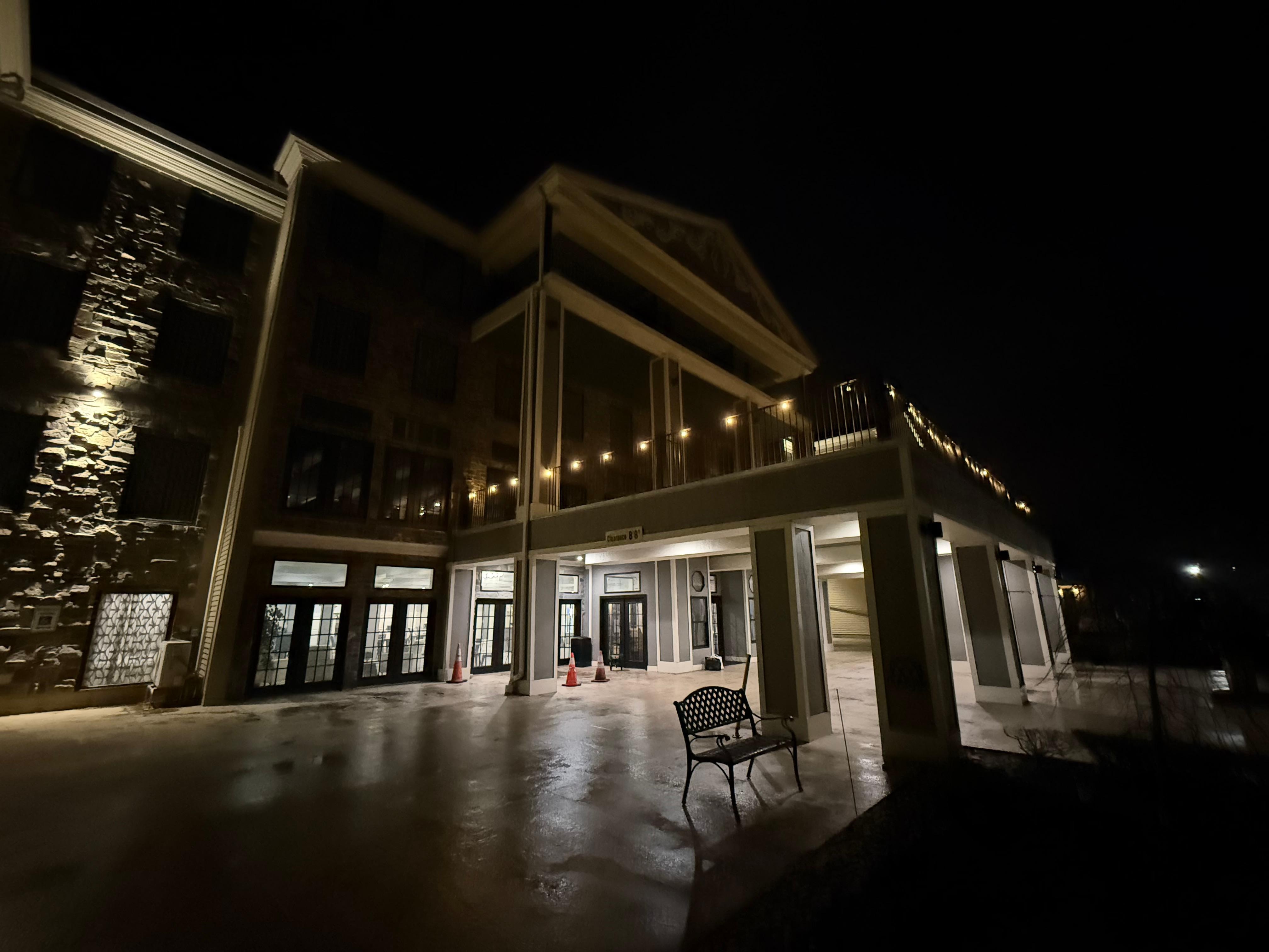 Very pretty outside night view of the hotel.