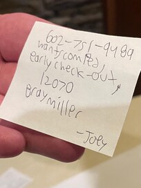 This is the sticky note that manager wrote assuring us he would follow through with these concerns. As you can see, this was and is non-sense