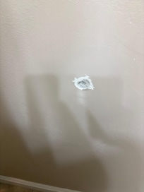 Hole in first floor bathroom wall.
