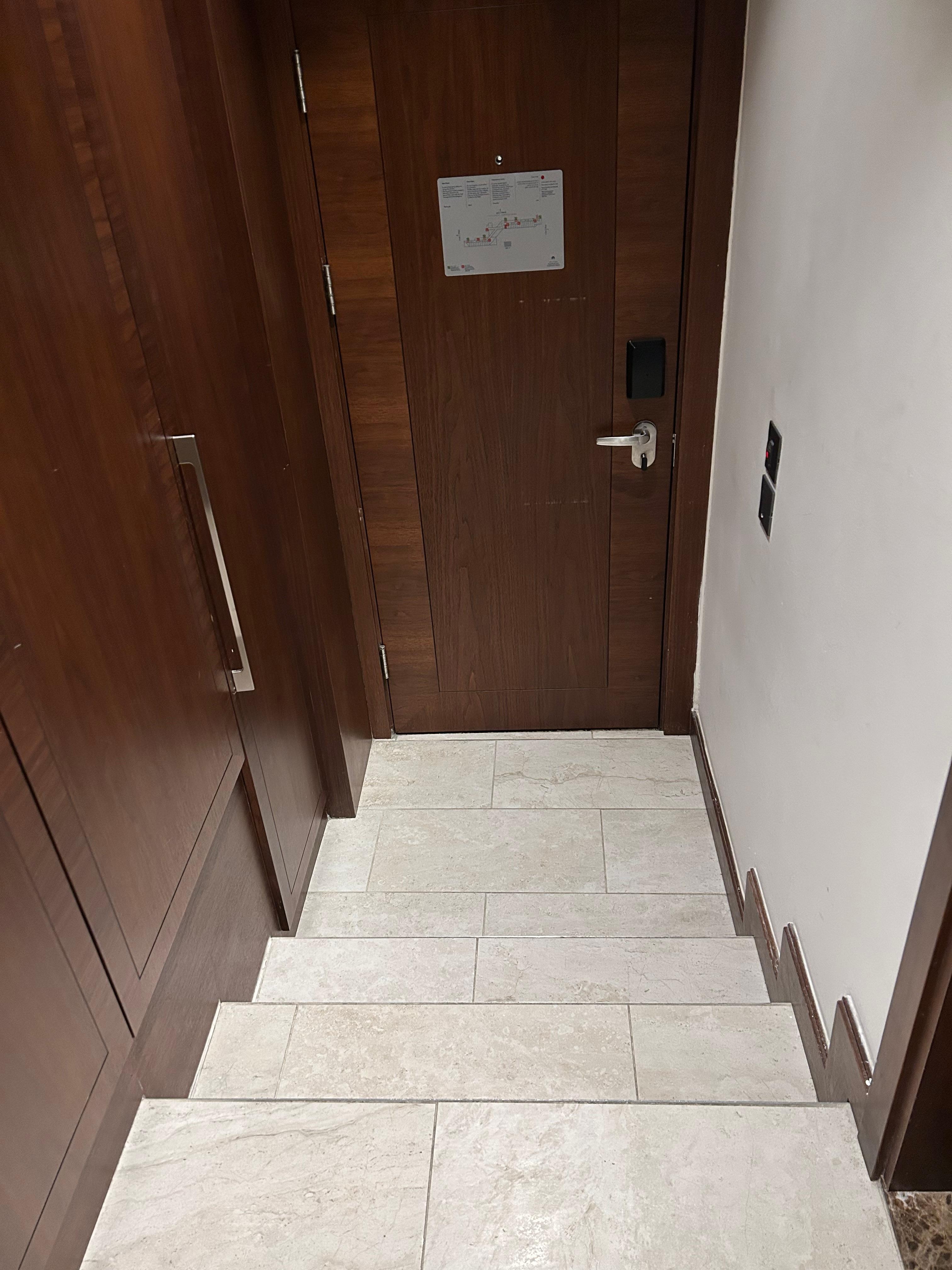 Steps on entering room