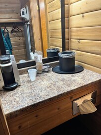 Bathroom area had coffee maker.