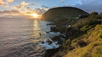 View of Morro Grande and sunset from the viewing deck