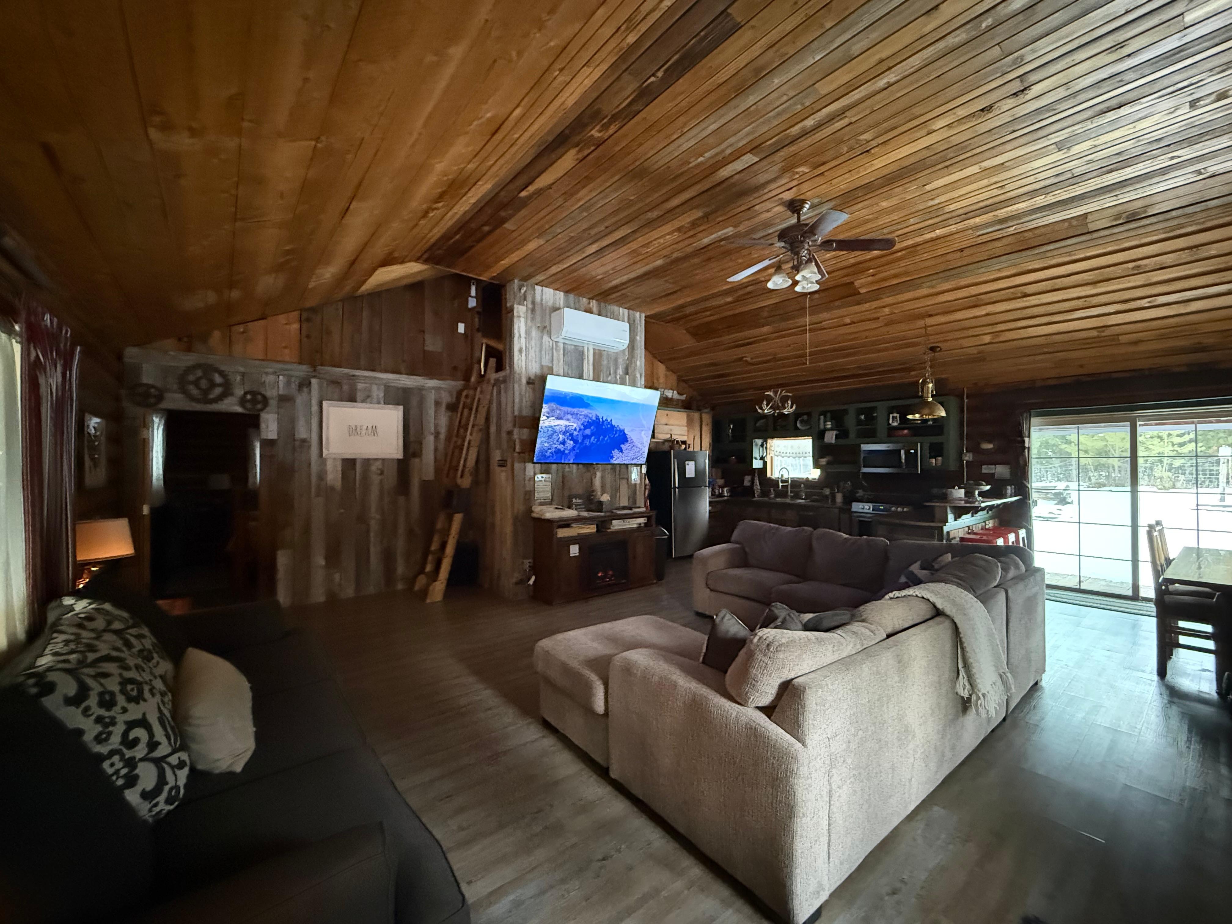 Living room, kitchen, dining, back patio