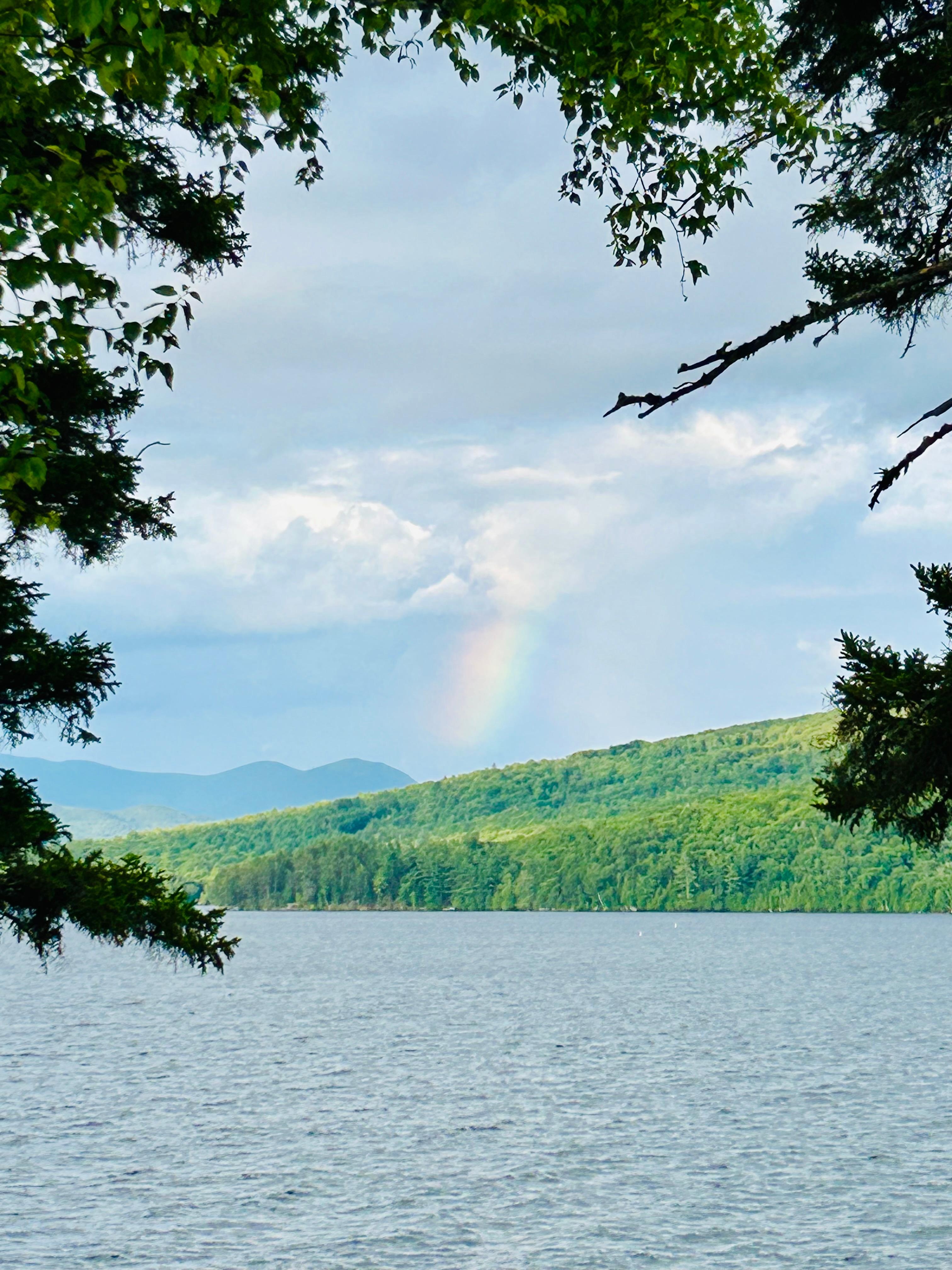 A rainbow in front of the house.
