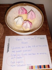 A little welcome note and treat for the birthday boy.