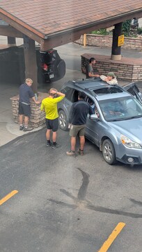 Be careful in the parking lot. Saw two accidents like this one backing into a rock foundation causing heavy damage. Trucks and cars parked outside of marked spaces blocking other cars. Not enough parking.