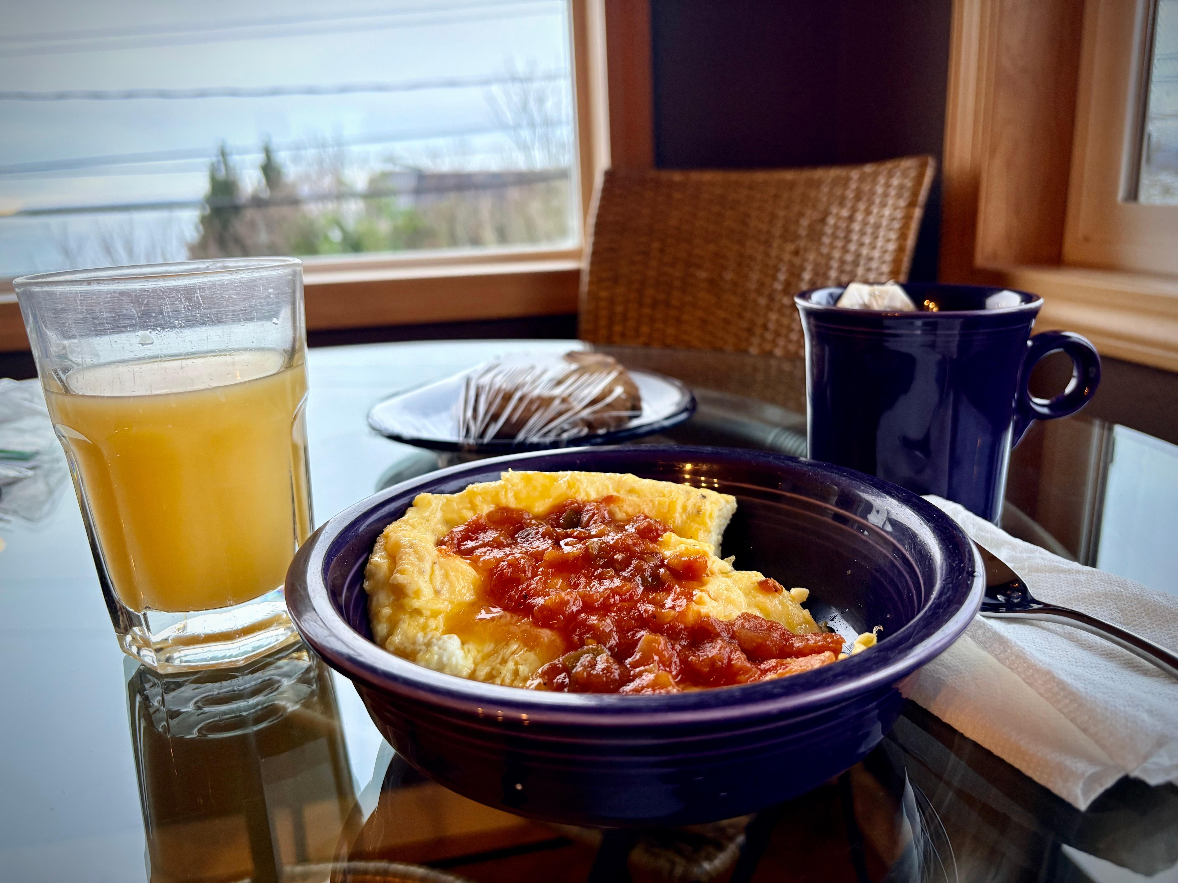 Cheese omelette and fresh orange juice