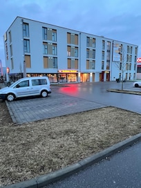 Front parking and breakfast place in same building