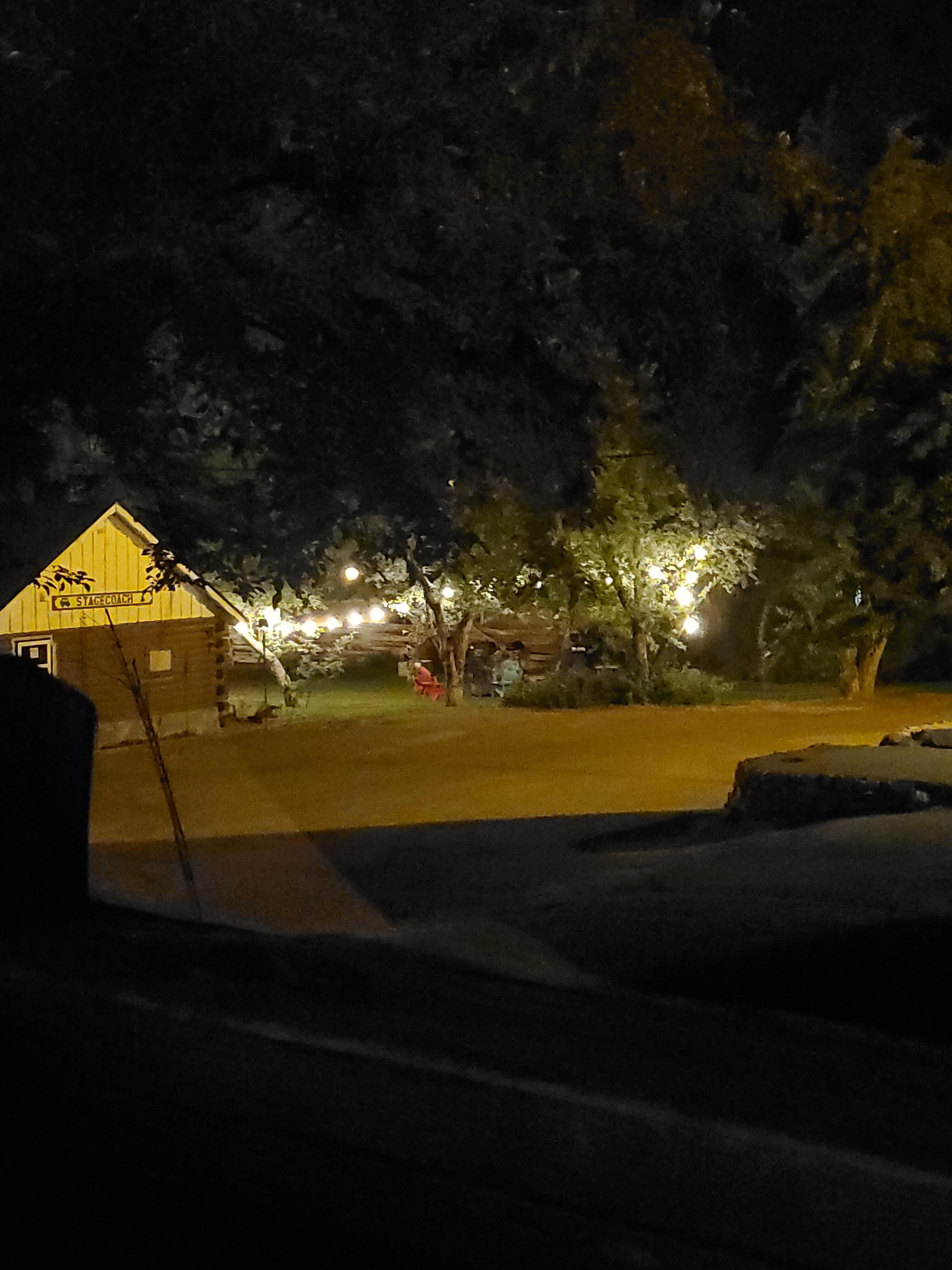 Fire pit area at night.