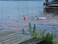 The girls swimming at the beach area.