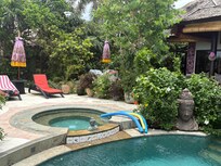 The patio around the secluded pool