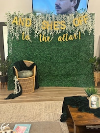 The host allowed us to decorate. This is my stand alone backdrop and chair.
