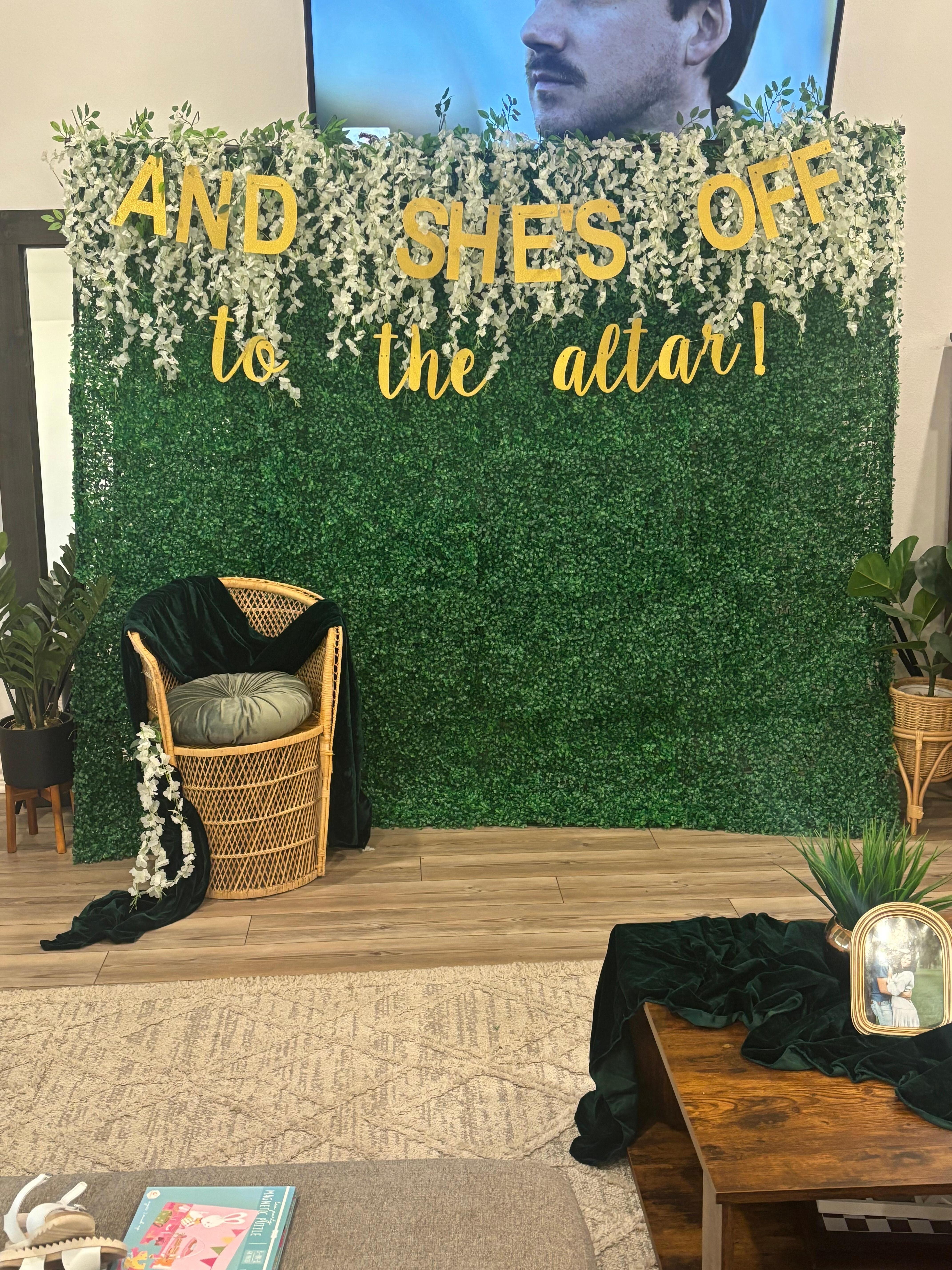 The host allowed us to decorate. This is my stand alone backdrop and chair. 