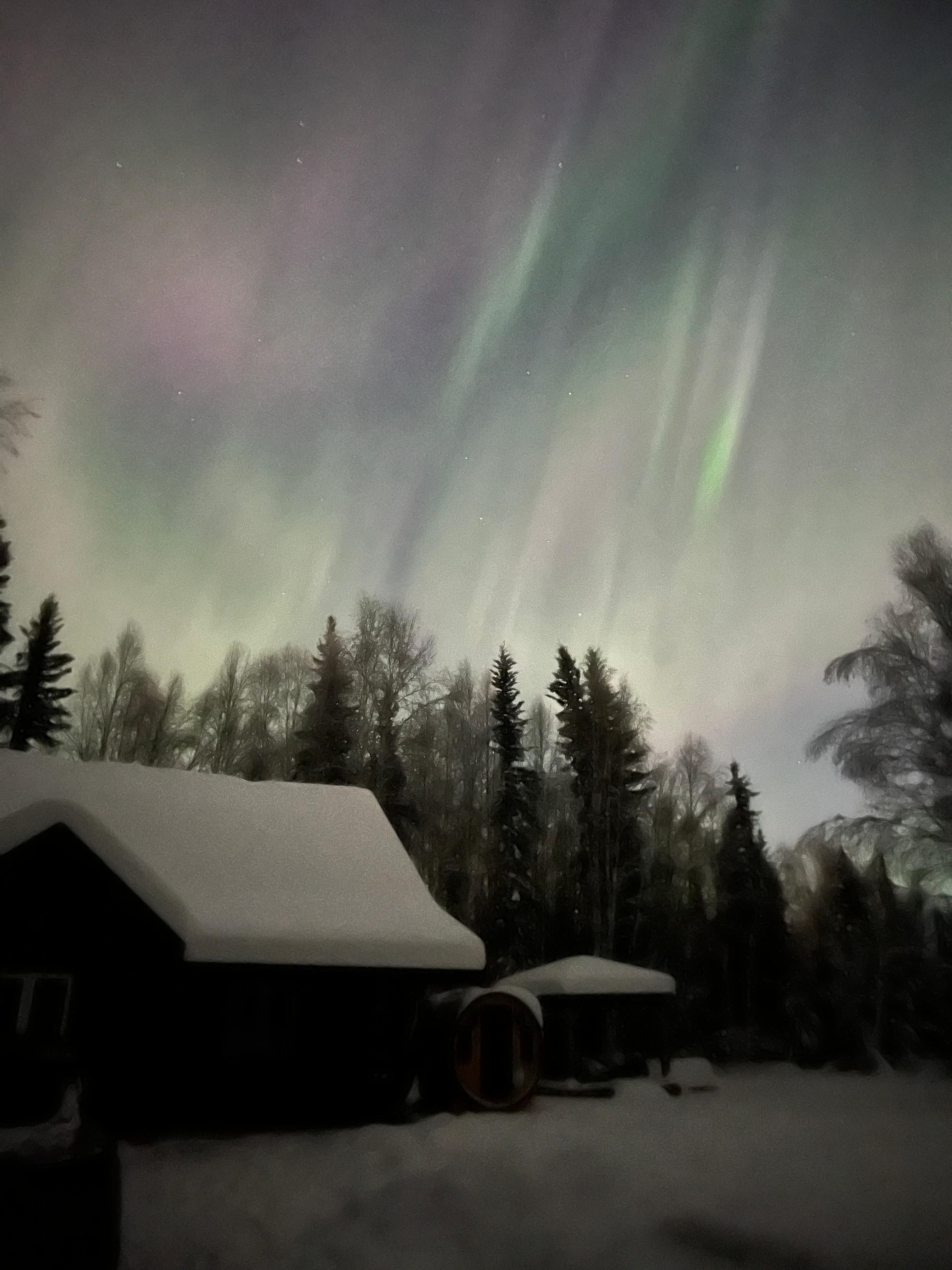 Dark enough to see the lights but not too far from the town center. 