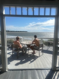 Breakfast by the ocean watching the dolphins play.