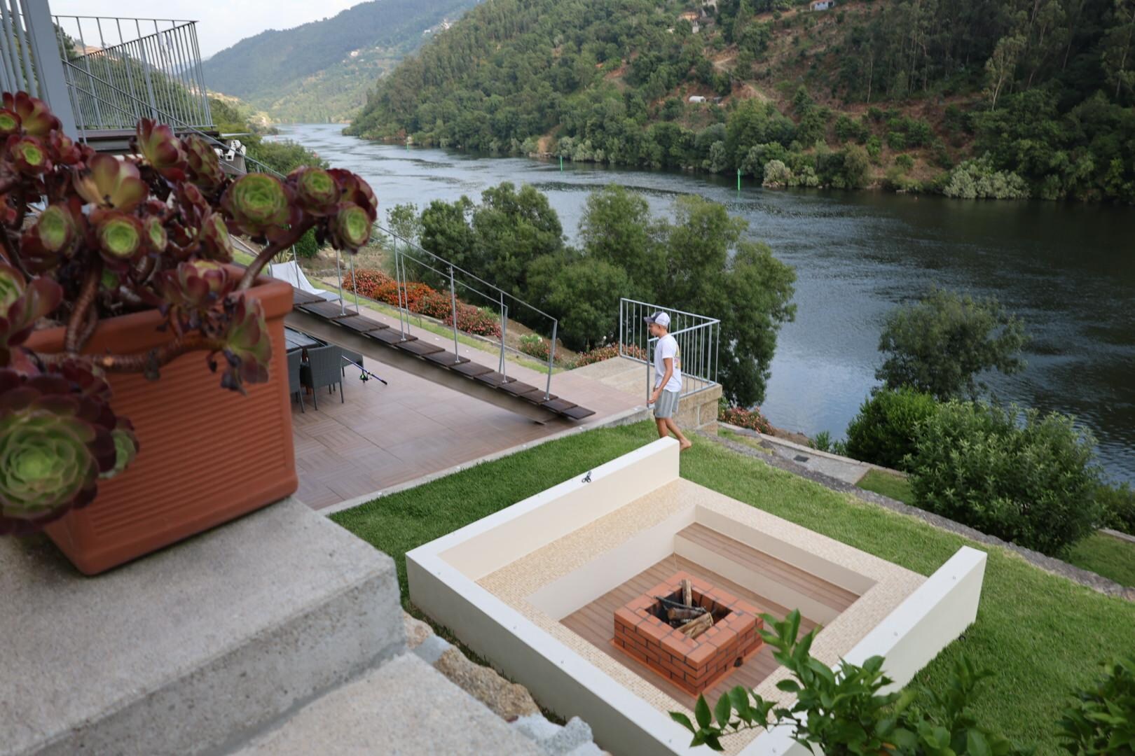 Fire pit and pool area views.